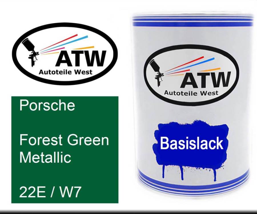 Porsche, Forest Green Metallic, 22E / W7: 500ml Lackdose, von ATW Autoteile West.